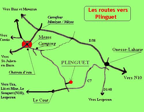 Un plan simplifi pour vous rendre de Mzos ou Onesse jusqu Plinguet